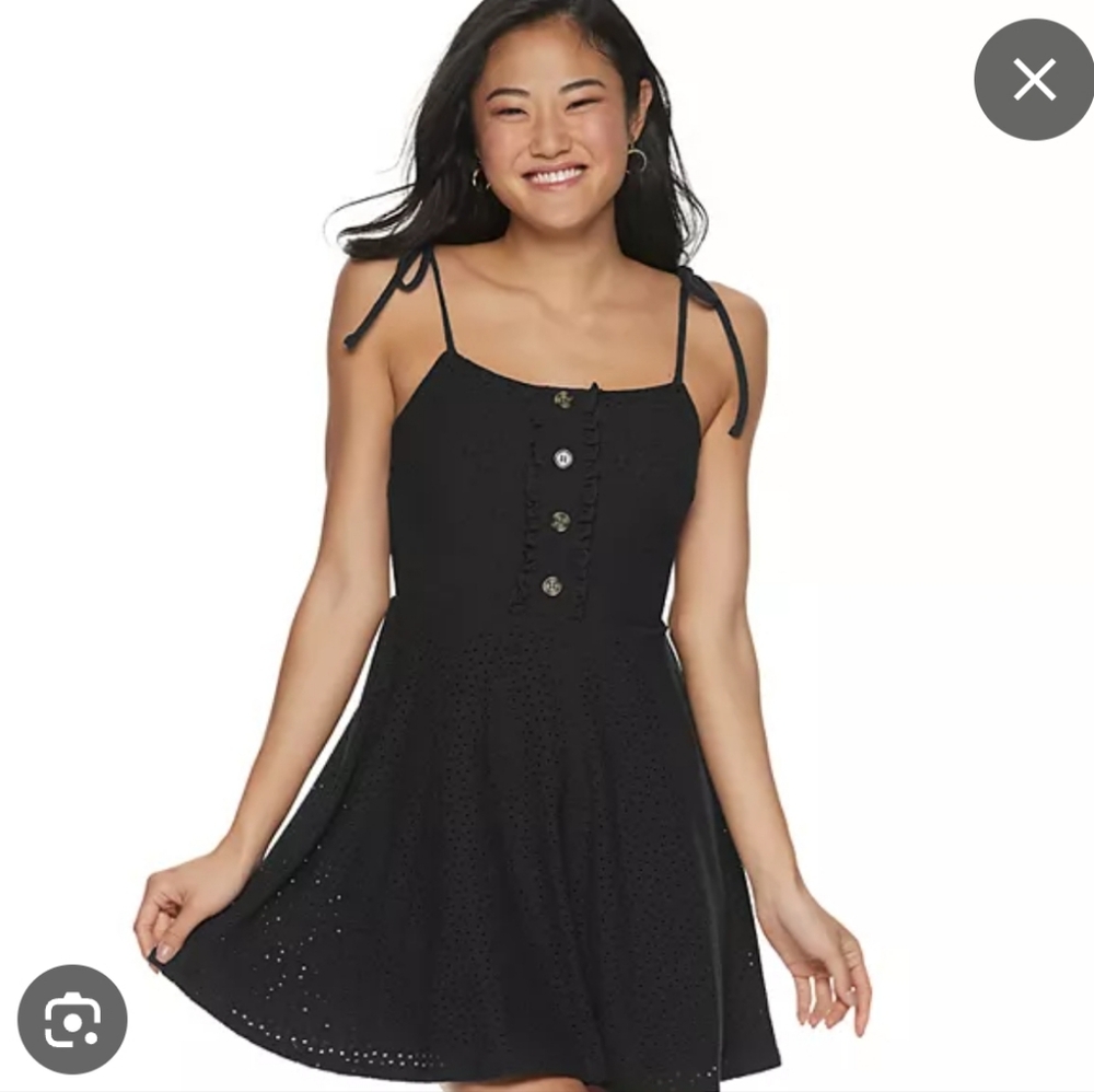 Junior's Speechless Knot Strap Eyelet Dress Flowy A Line Large Casual Spring